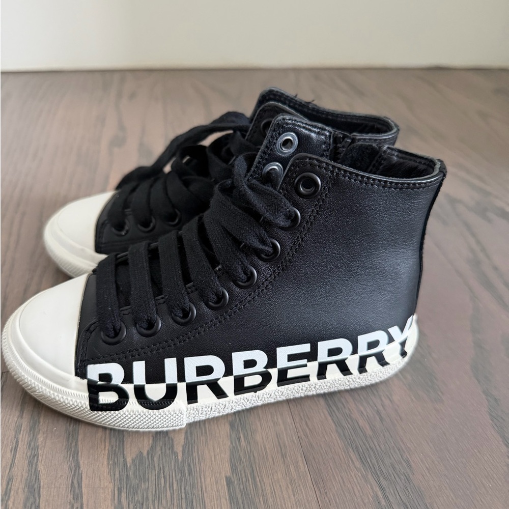 Burberry Kids Black and White High-Top Sneakers